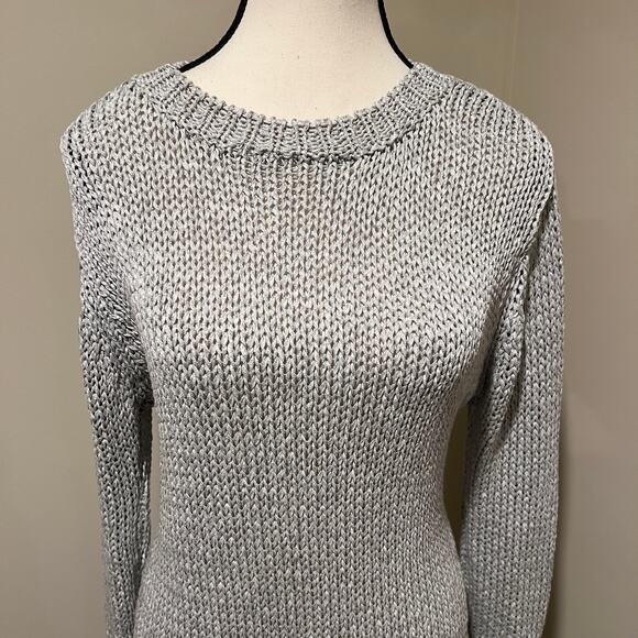 J. McLaughlin Silver Gray Crew Neck Chunky Knit Tunic Sweater Size L Slim Fit - Picture 4 of 9